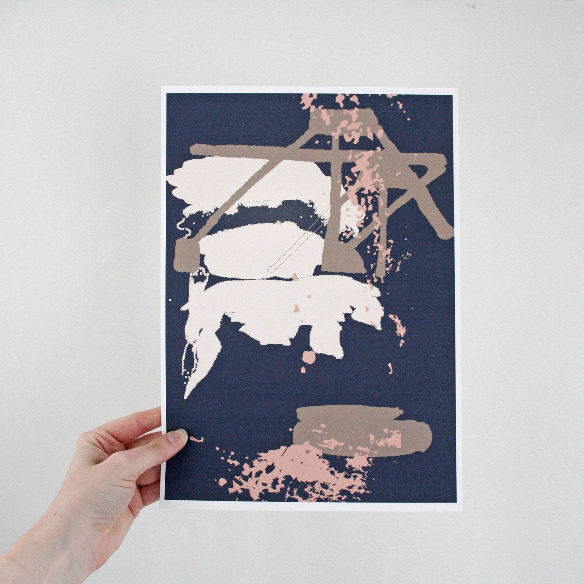 Slate Grey & Pink Abstract Coastal Art Print Set - Chloe Evans Designs