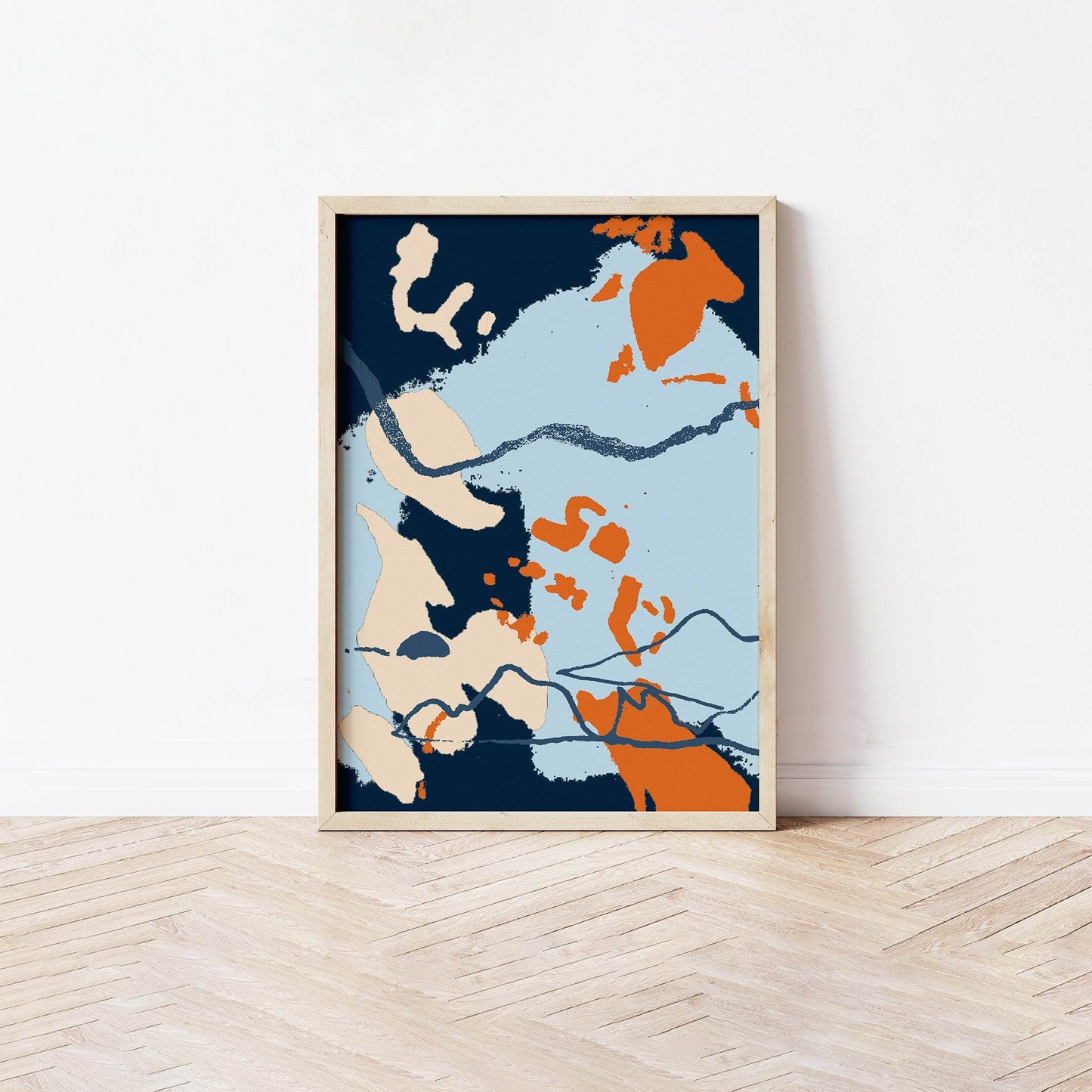 Blue and Orange Abstract Coastal Art Print - Chloe Evans Designs