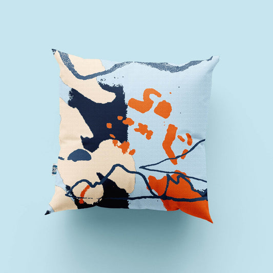 Blue & Orange Abstract Coastal Cushion – Handmade Cotton Cushion - Chloe Evans Designs