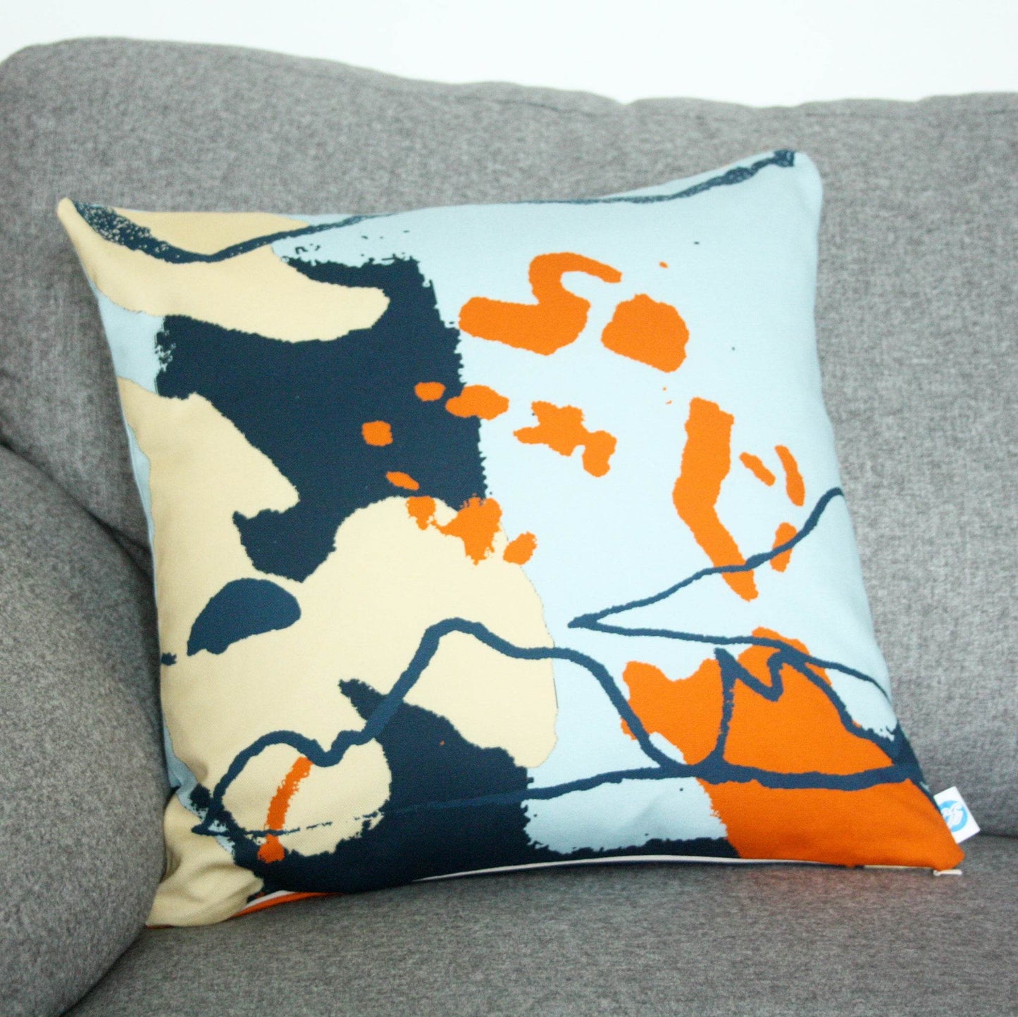 Blue & Orange Abstract Coastal Cushion – Handmade Cotton Cushion - Chloe Evans Designs