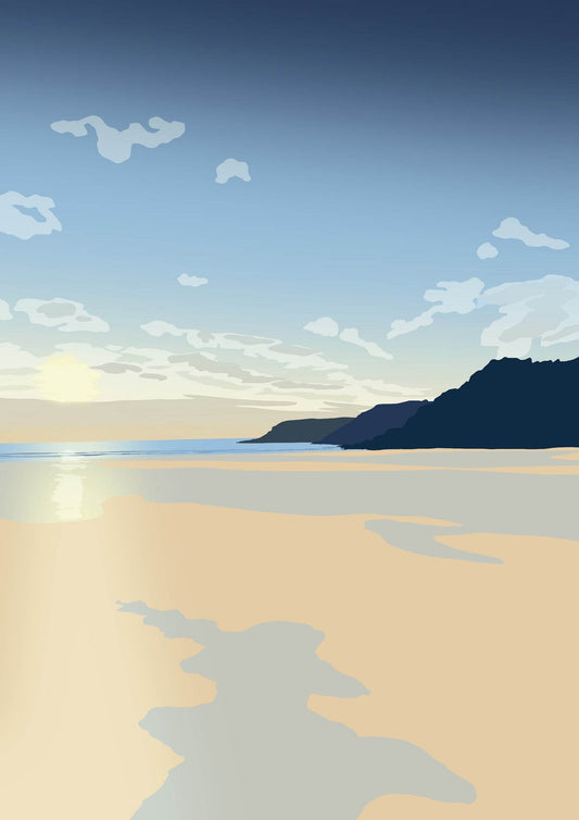 Caswell Beach at Dusk Print - Chloe Evans Designs