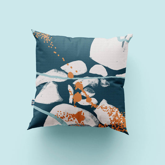 Green and Orange Abstract Coastal Cushion – 45cm Square Handmade Cushion - Chloe Evans Designs
