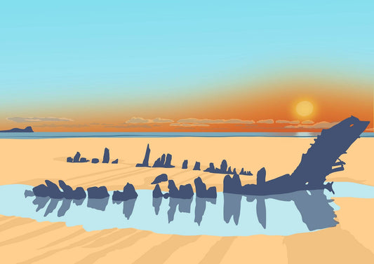 Helvetia Shipwreck at Rhossili Sunset Print - Chloe Evans Designs