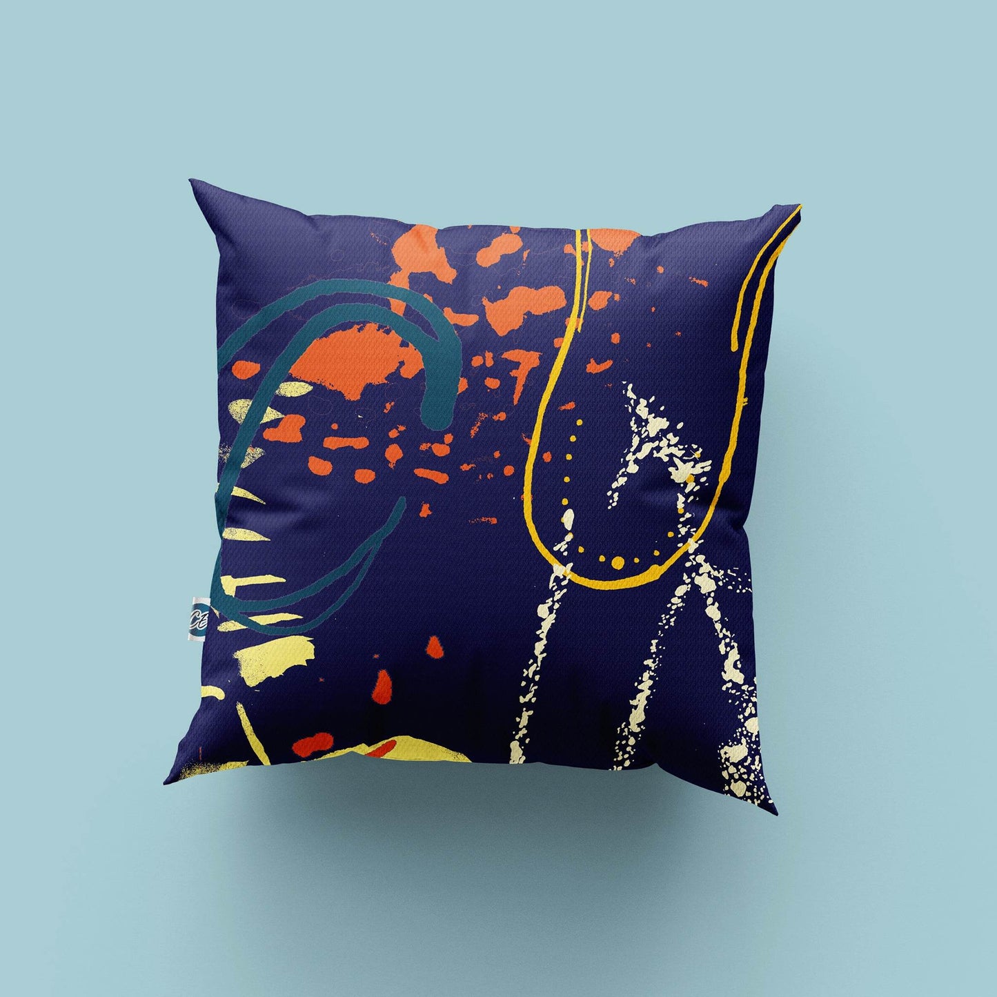 Navy, Orange & Yellow Abstract Coastal Cushion – Handmade 45cm Cotton Cushion - Chloe Evans Designs
