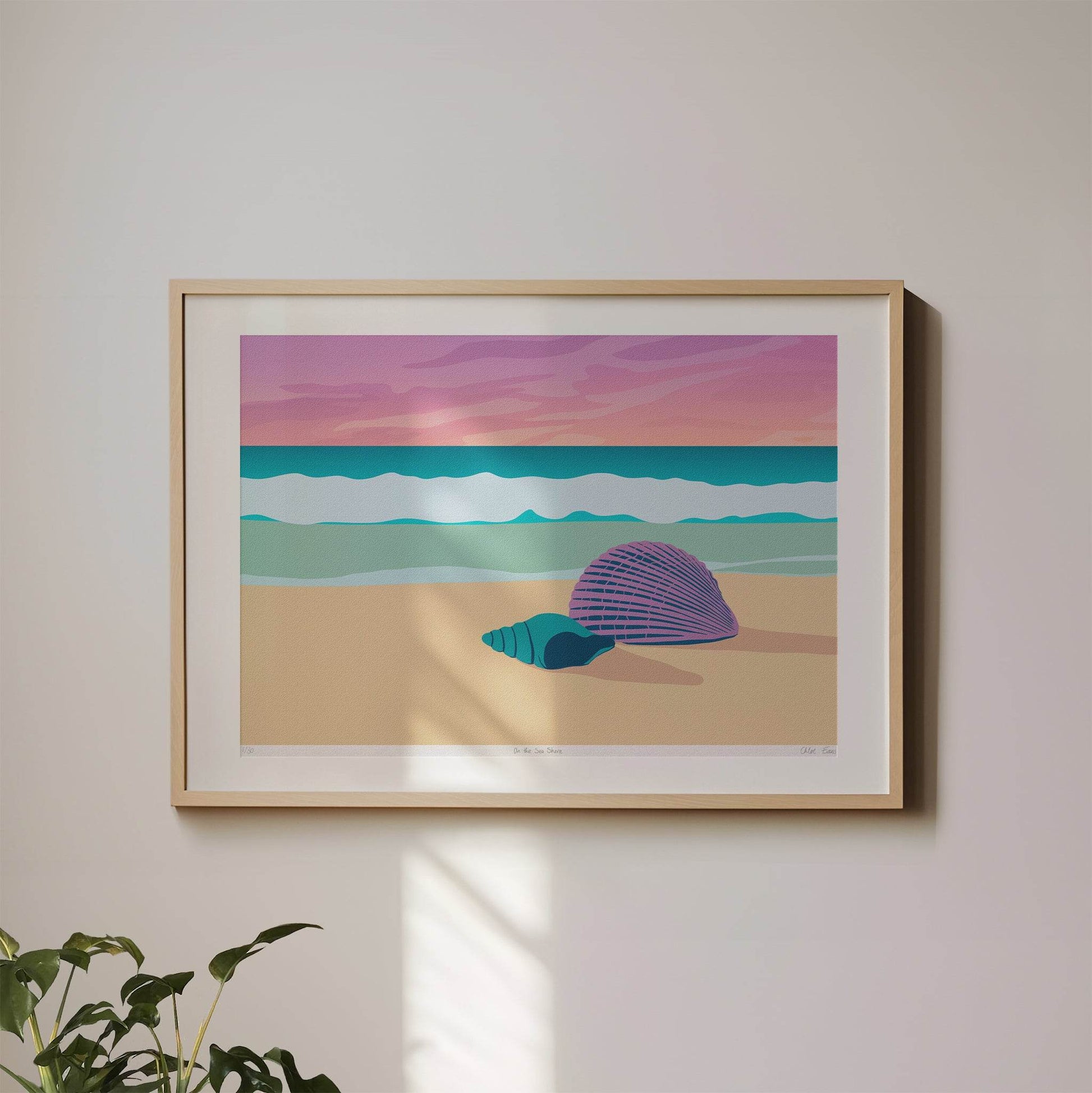 On the Sea Shore – Limited Edition A3+ Signed Shells & Sunset Illustration - Chloe Evans Designs