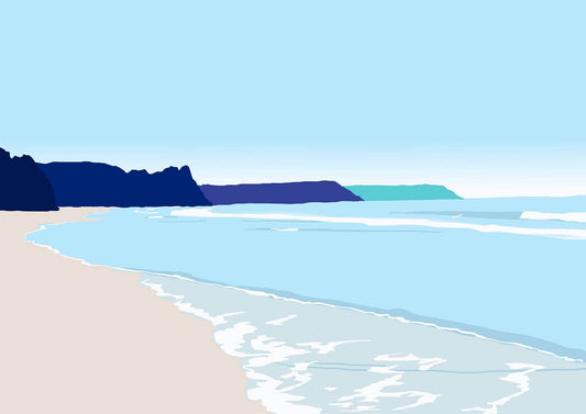 Oxwich Beach Tor Bay Print - Chloe Evans Designs