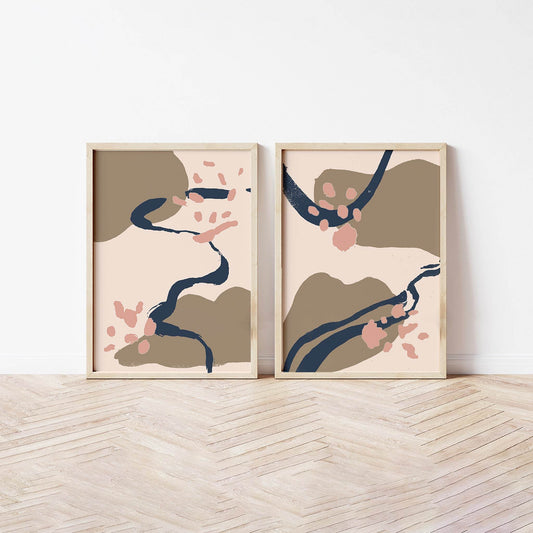 Pink & Blue Abstract Coastal Print Set - Chloe Evans Designs