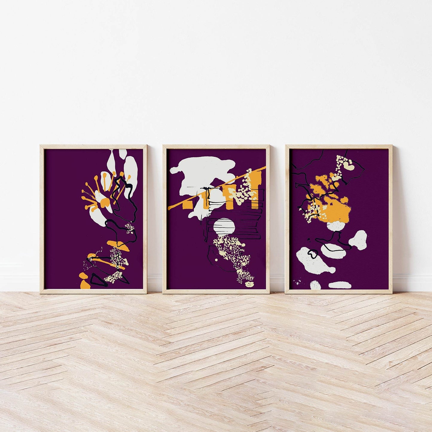 Purple and Yellow Abstract Coastal Art Print Set - Chloe Evans Designs