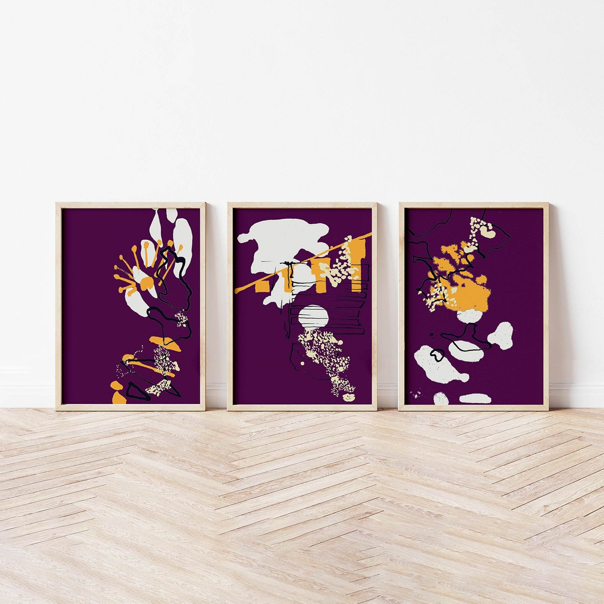 Purple and Yellow Abstract Coastal Art Print Set - Chloe Evans Designs