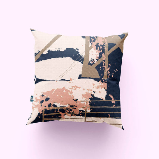 Slate Grey & Pink Abstract Coastal Cushion - Handmade Cotton Cushion - Chloe Evans Designs