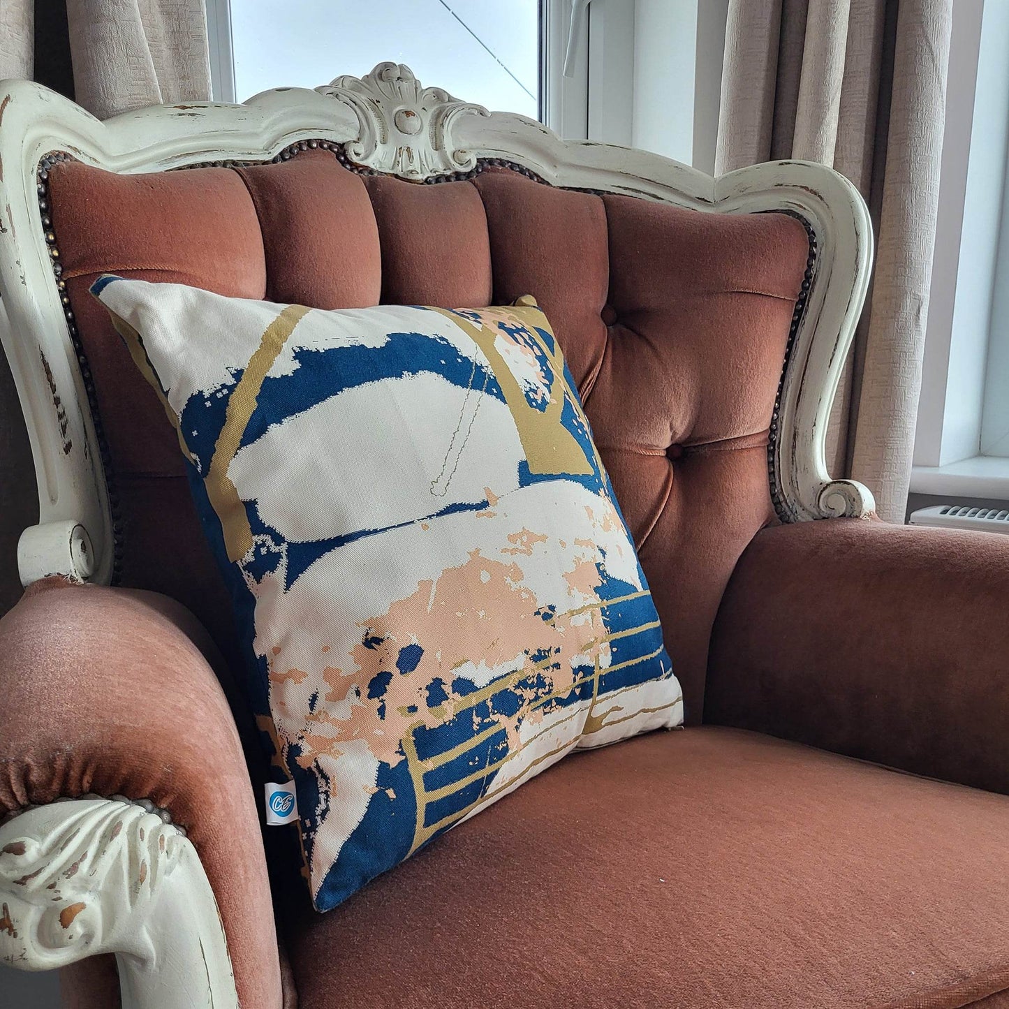 Slate Grey & Pink Abstract Coastal Cushion - Handmade Cotton Cushion - Chloe Evans Designs