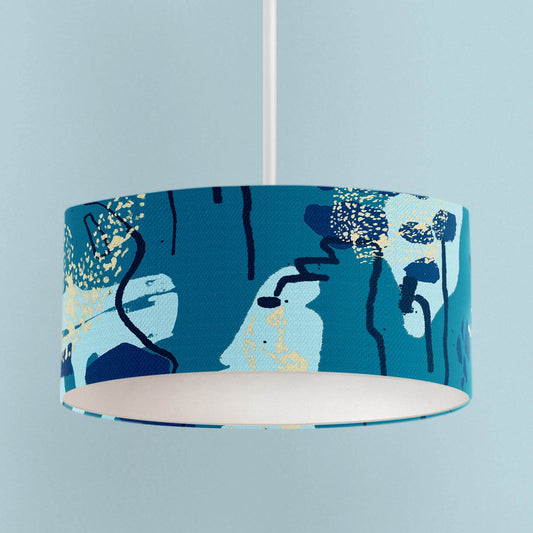 Teal Blue Abstract Coastal Lampshade - Chloe Evans Designs
