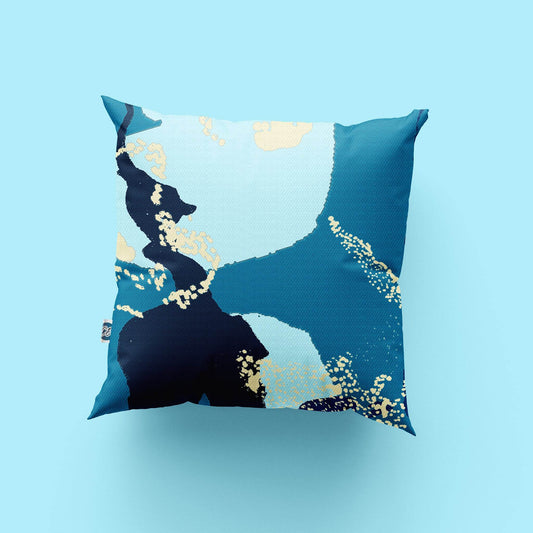 Teal Blue Abstract Coastal Cushion – 45cm Handmade Cotton Cushion - Chloe Evans Designs