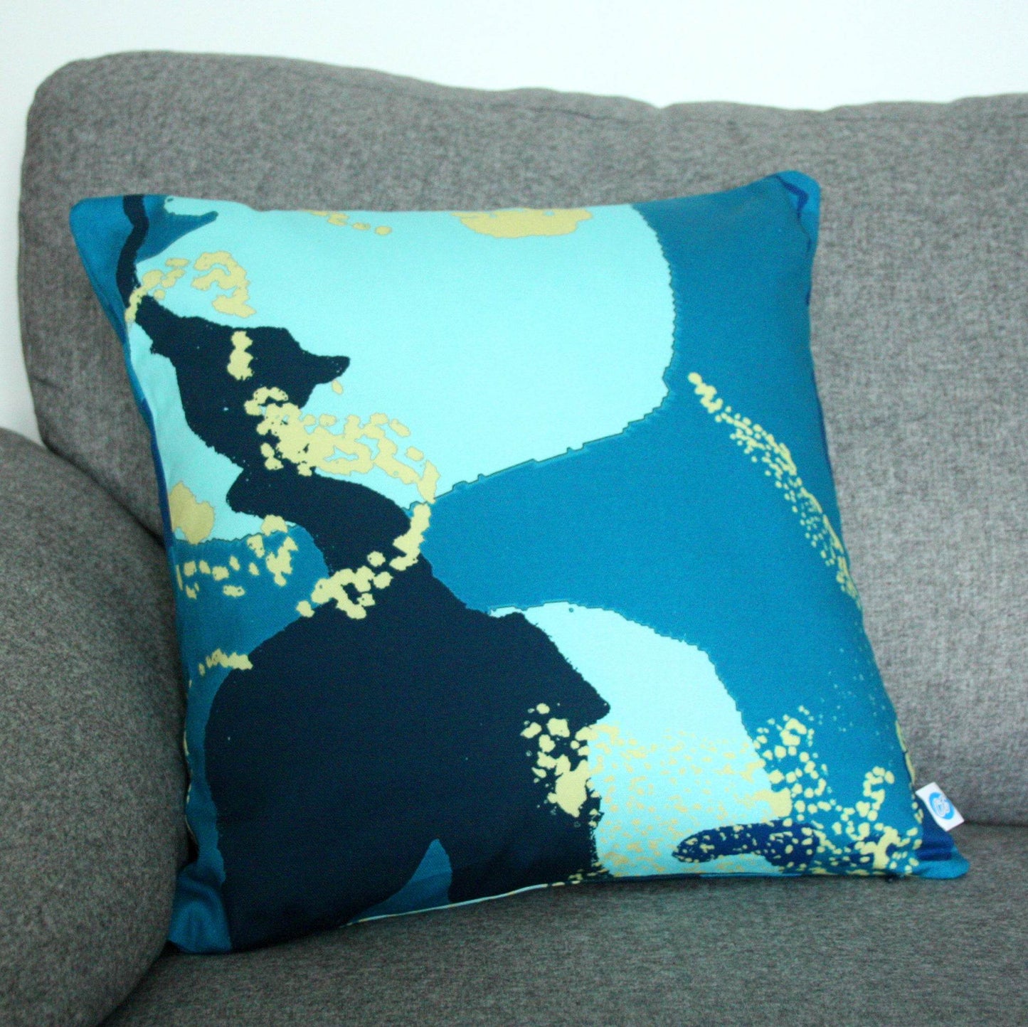 Teal Blue Abstract Coastal Cushion – 45cm Handmade Cotton Cushion - Chloe Evans Designs