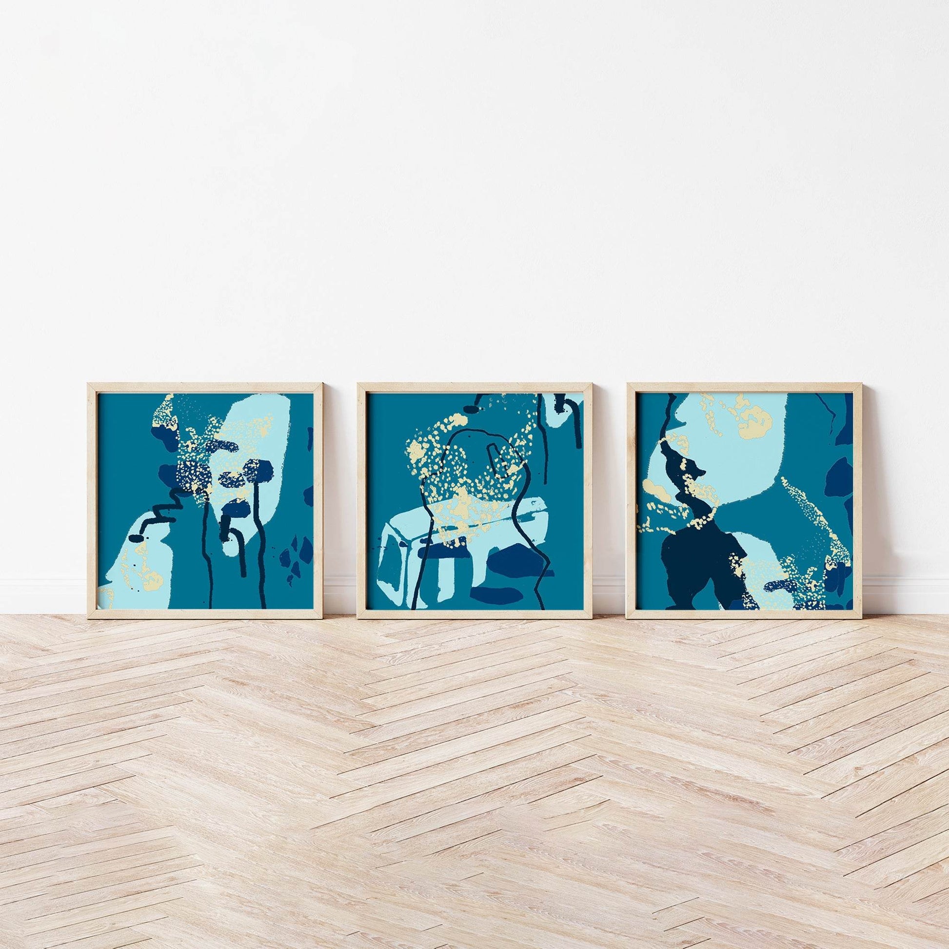 Teal Blue Abstract Coastal Print Set - Chloe Evans Designs