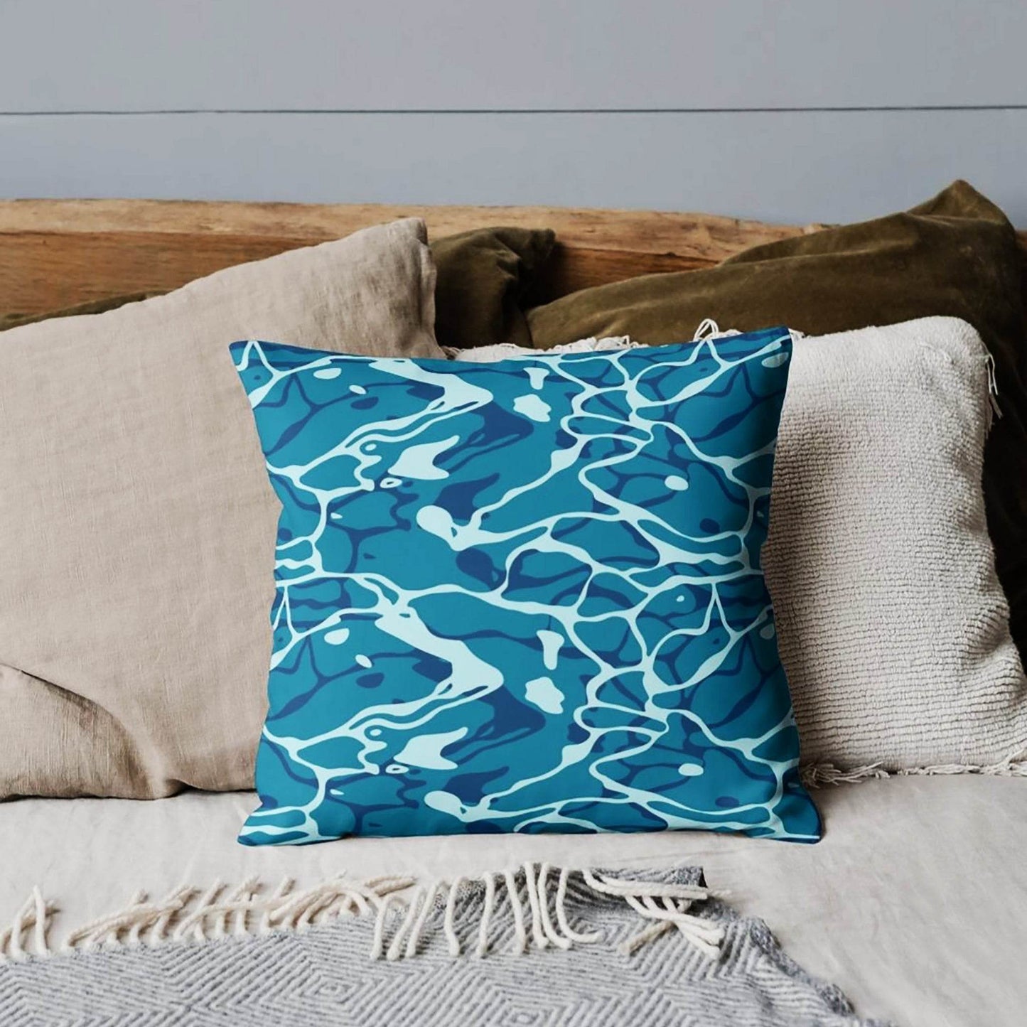 Teal Ripples Coastal Cushion – 45cm Handmade Cotton Cushion - Chloe Evans Designs