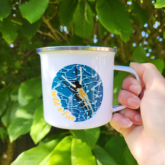 Lightweight enamel mug for wild swimmers and coastal adventurers