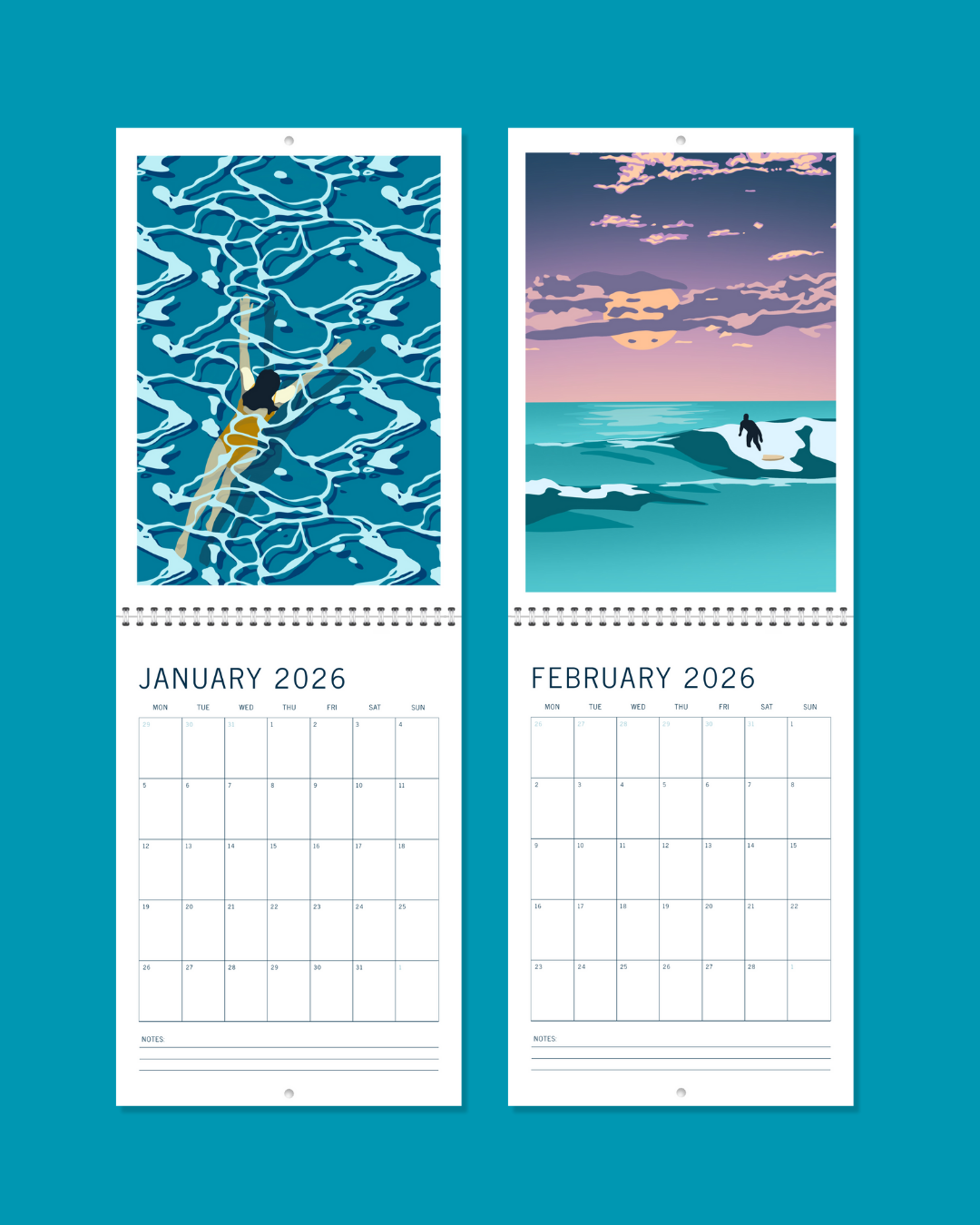 2026 A4 Double Page Coastal Wall Calendar