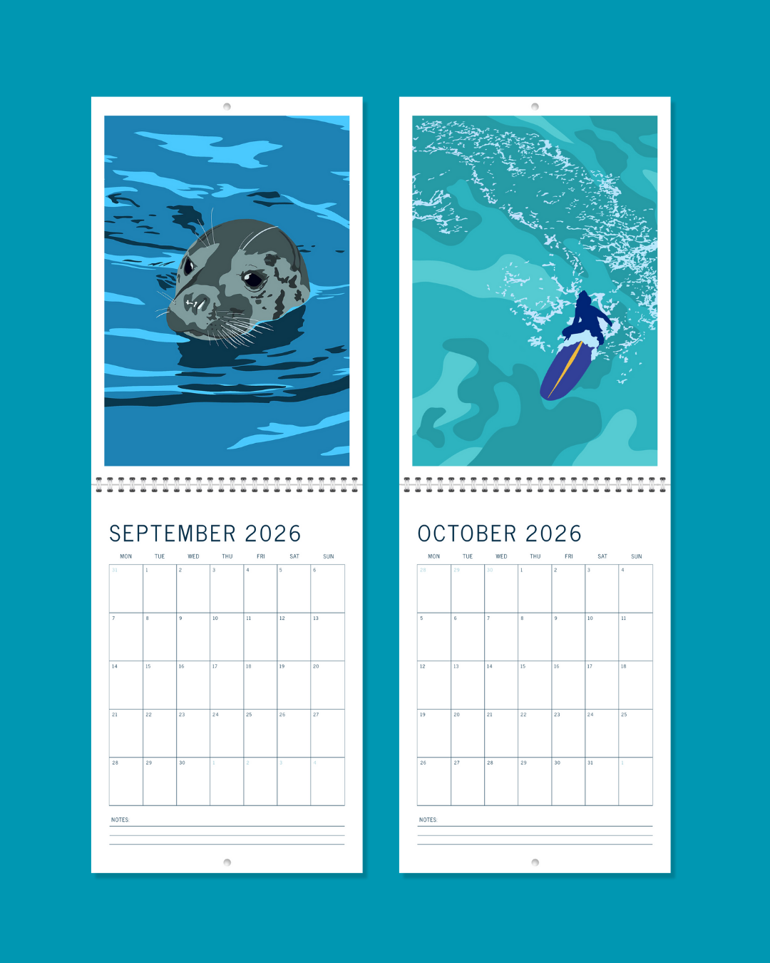 2026 A4 Double Page Coastal Wall Calendar