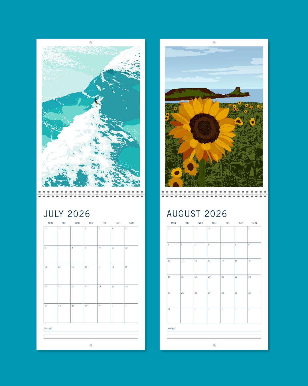 2026 A4 Double Page Coastal Wall Calendar