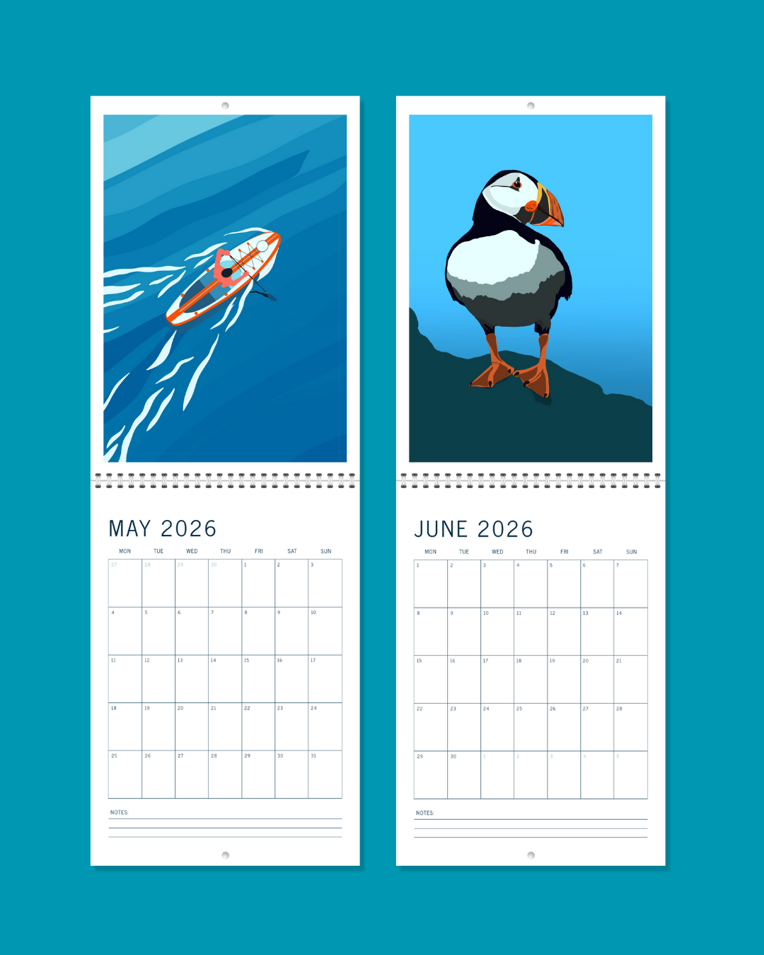 2026 A4 Double Page Coastal Wall Calendar