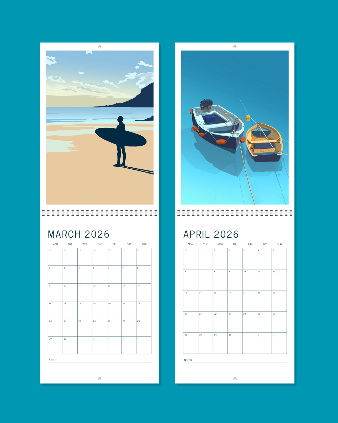 2026 A4 Double Page Coastal Wall Calendar