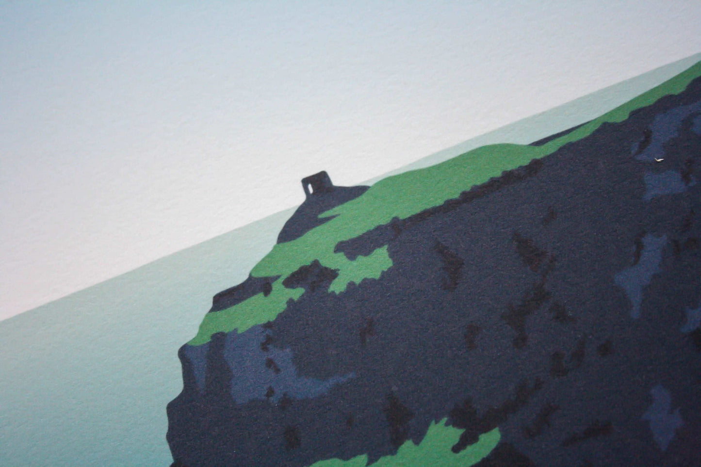 Close up of illustration of old building at the Blue Lagoon slate quarry in Pembrokeshire.