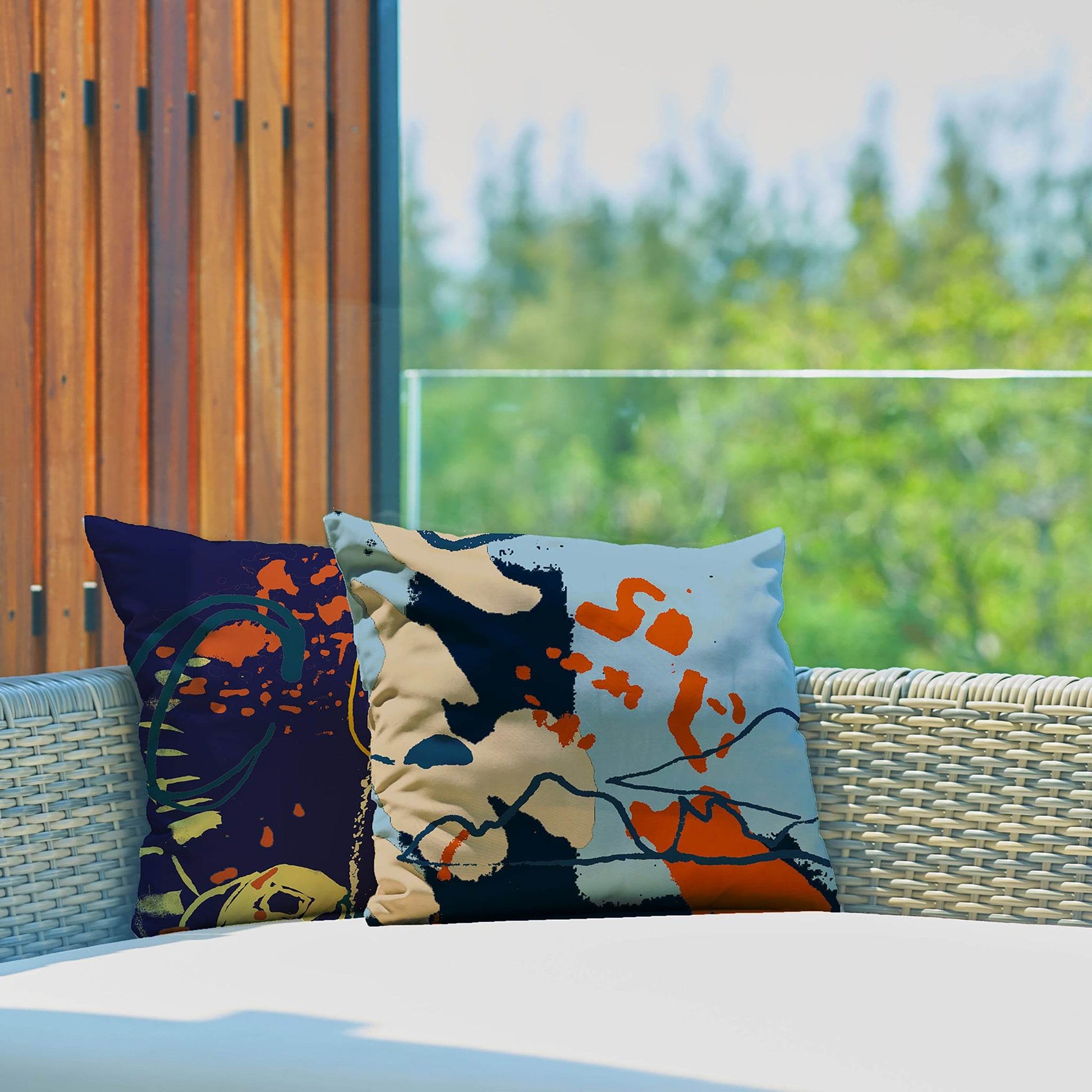Navy, Orange & Yellow Abstract Coastal Cushion – Handmade 45cm Cotton Cushion - Chloe Evans Designs