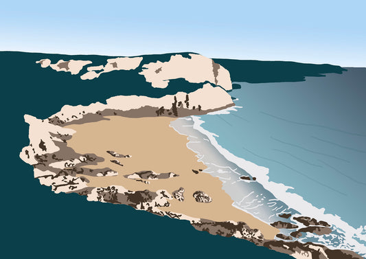 Fall Bay Print – a detailed coastal illustration capturing the sweeping views of Fall Bay, between Mewslade bay and Rhossili bay on the Gower Peninsula.