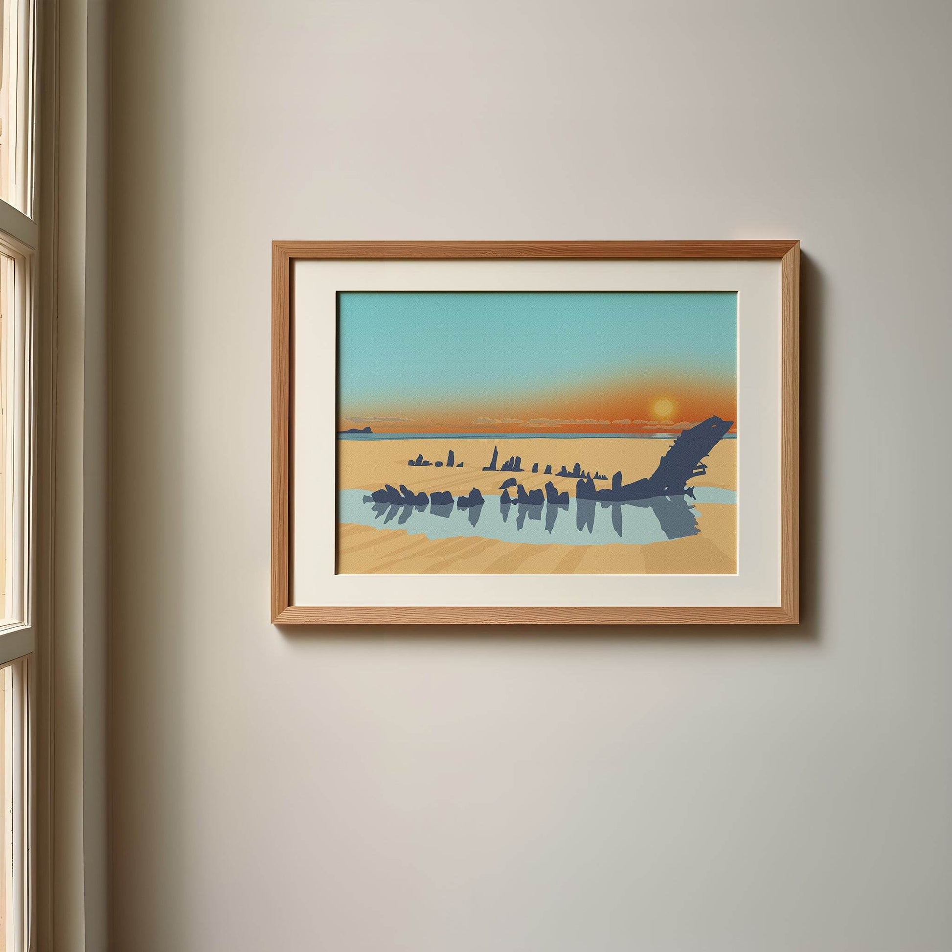 Helvetia Shipwreck at Rhossili Sunset Print - Chloe Evans Designs