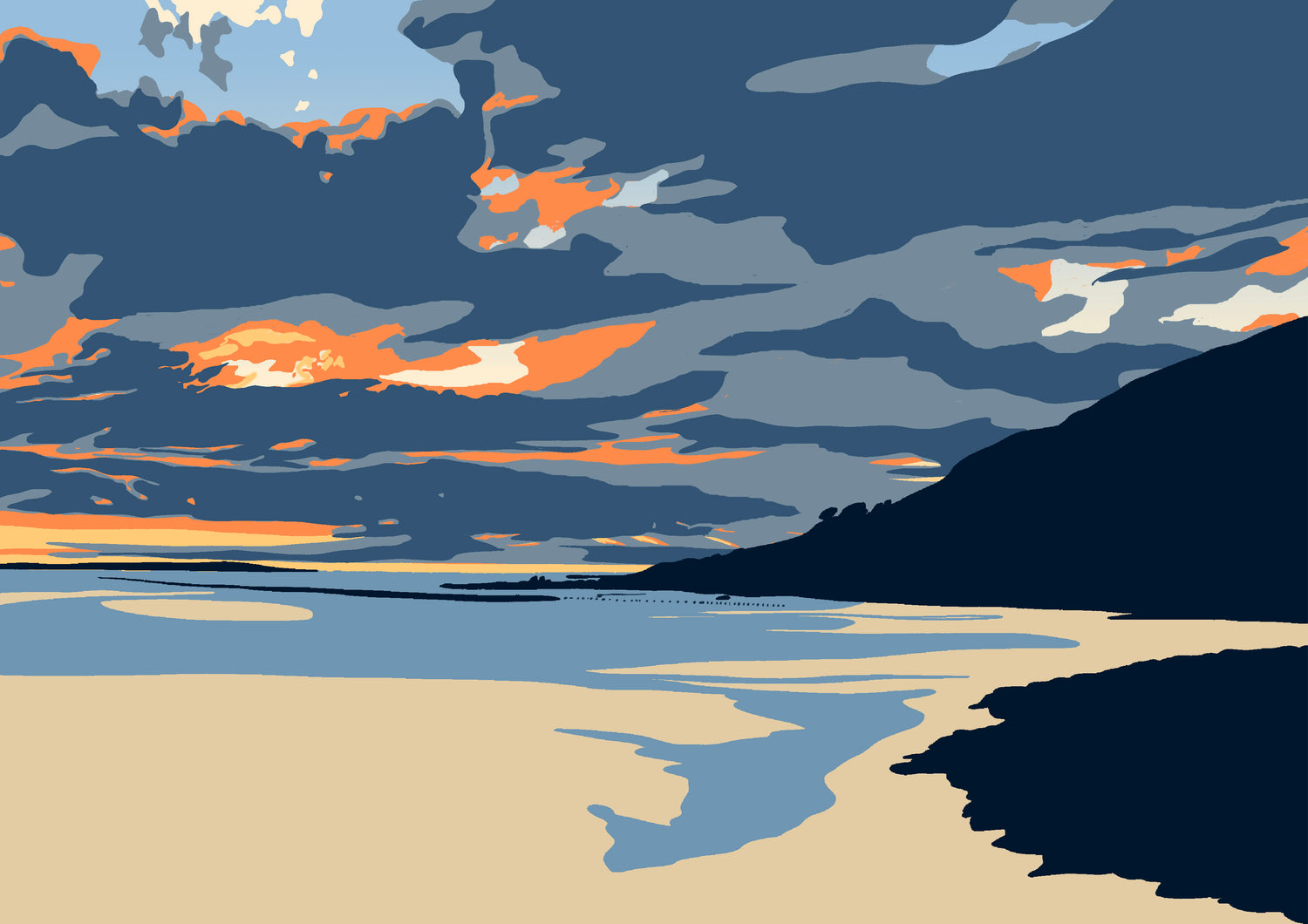 Sunset illustration of West Shore beach, Llandudno