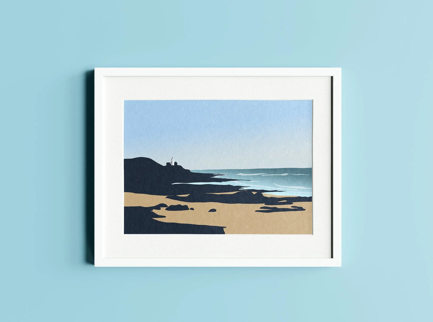 Mumbles Lighthouse from Bracelet Bay framed print digital mockup