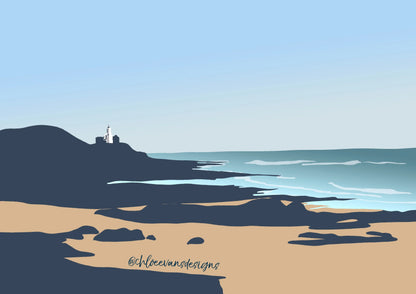 Mumbles Lighthouse from Bracelet Bay digital illustration print