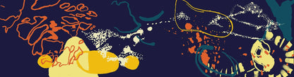 Digital mockup of print design for navy, yellow and orange handmade lampshades