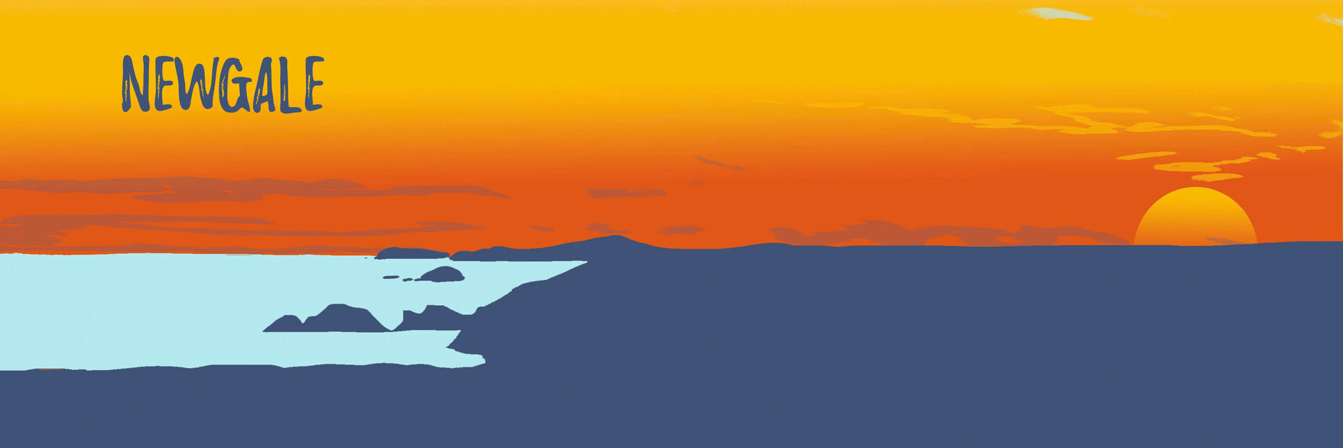 A digital illustration of the sunset from Newgale beach looking towards Green Scar Island at Solva.