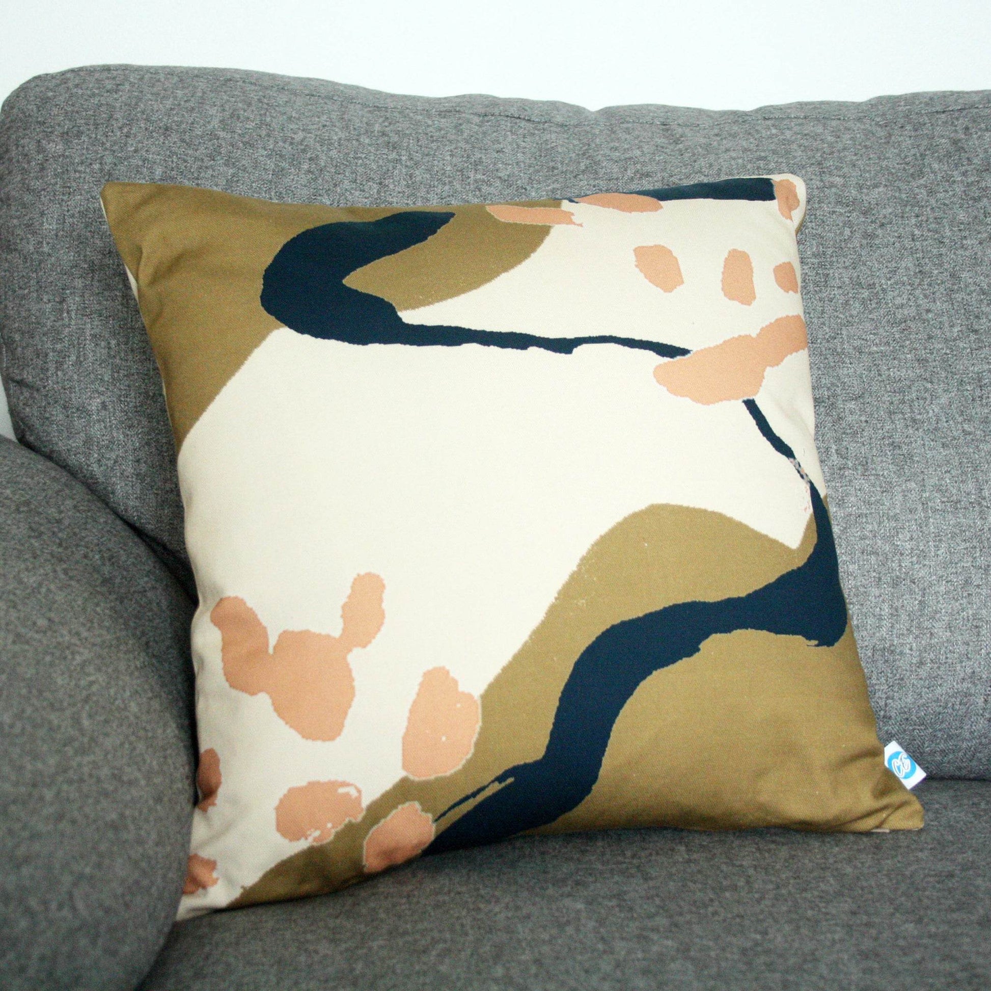 Pink & Blue Abstract Coastal Cushion – 45cm Square Handmade Cushion - Chloe Evans Designs