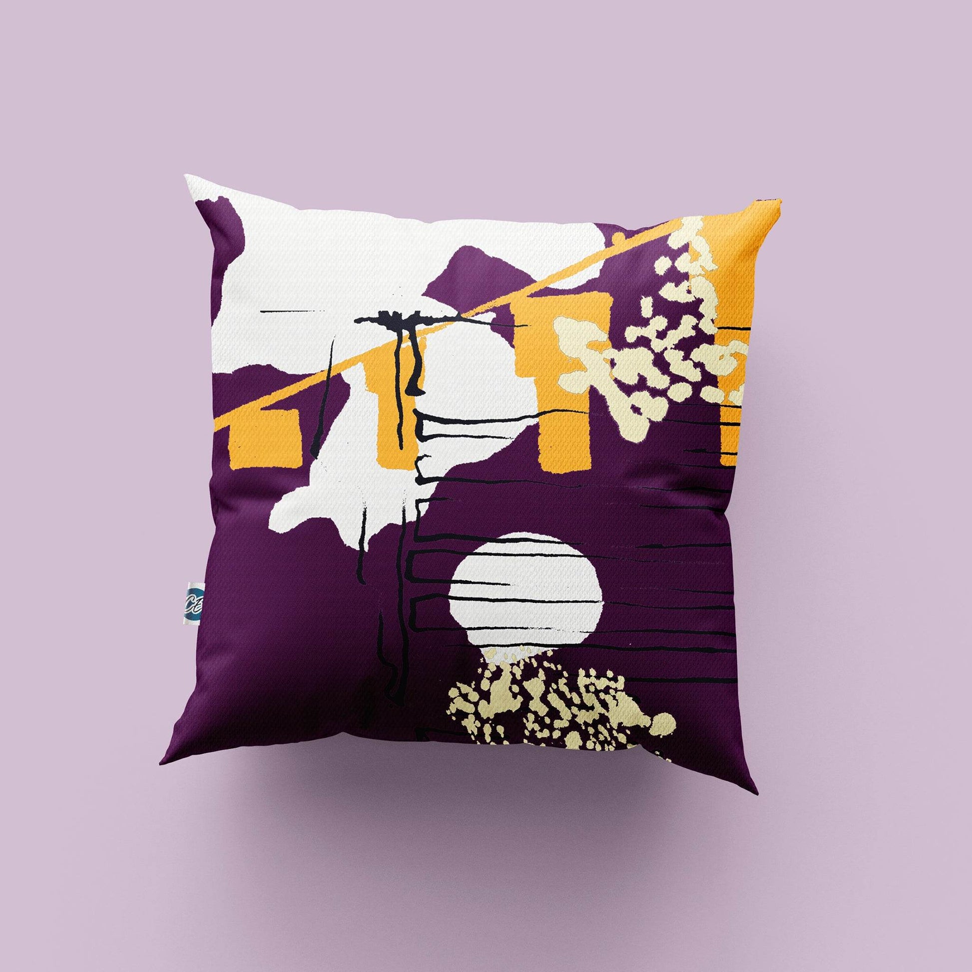 Purple & Yellow Abstract Coastal Cushion – 45cm Square Handmade Cushion - Chloe Evans Designs