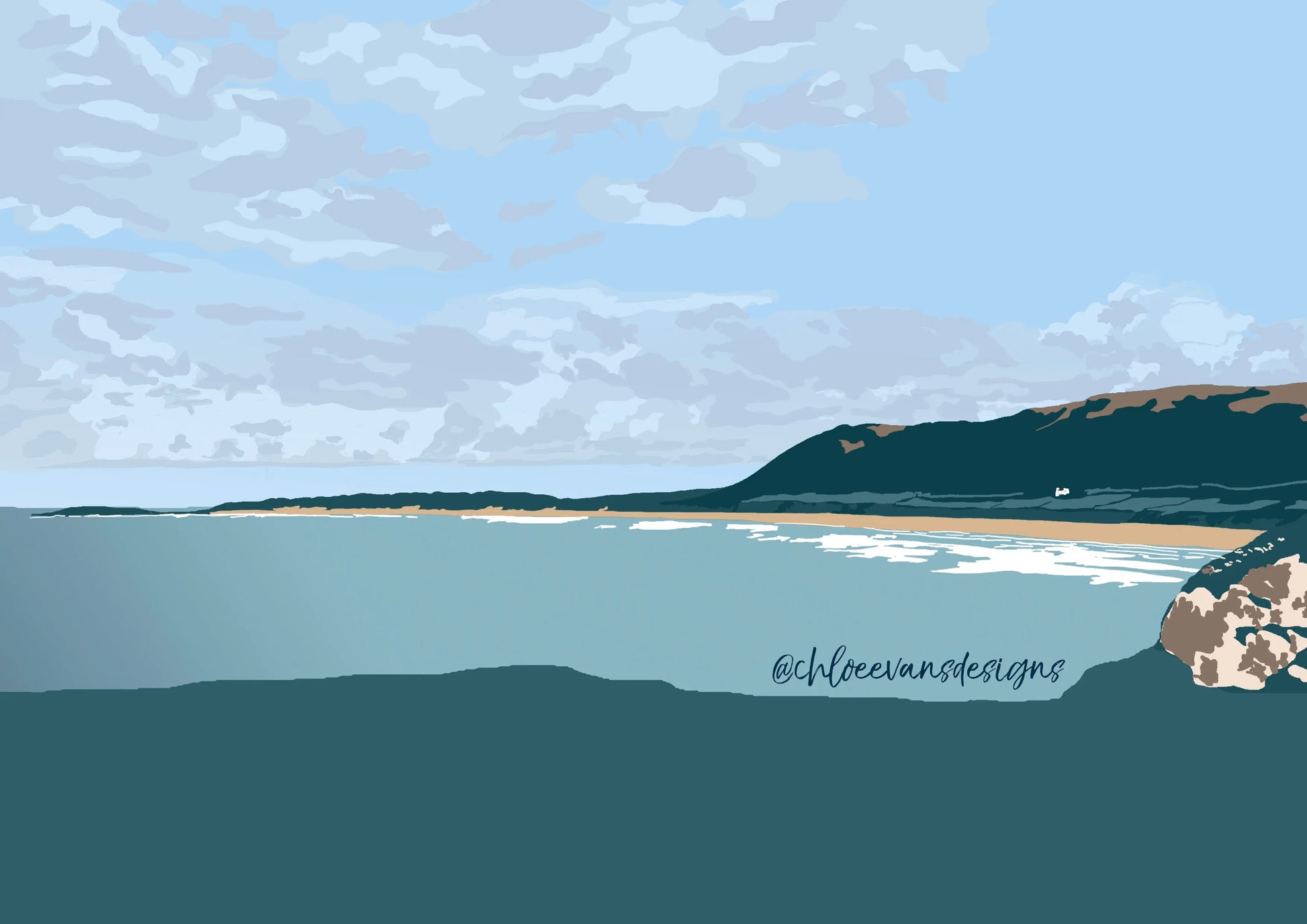 Green digital illustration of Rhossili Gower