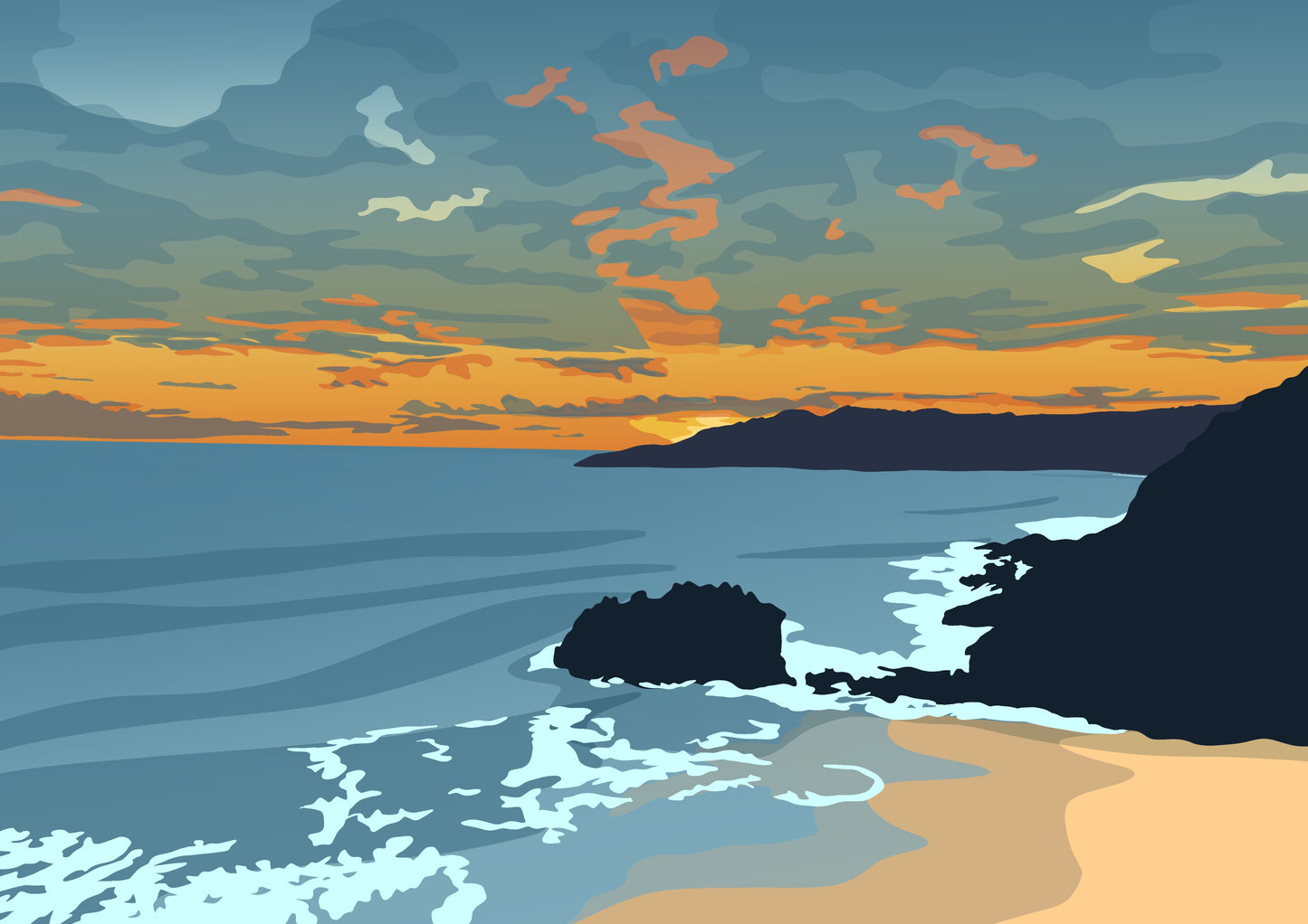Rotherslade Gower Sunset Giclée Print
