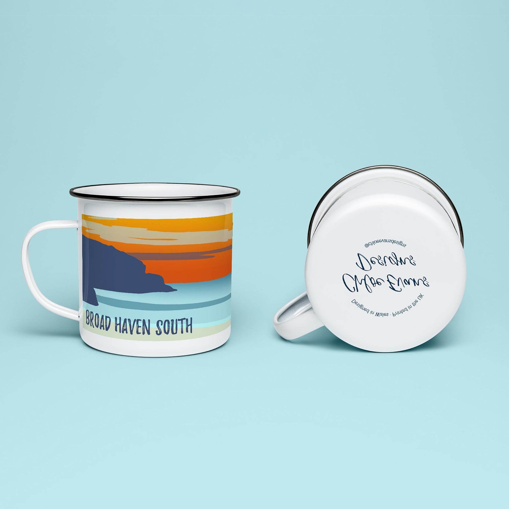 Sunset Over Broad Haven South Enamel Mug - Chloe Evans Designs