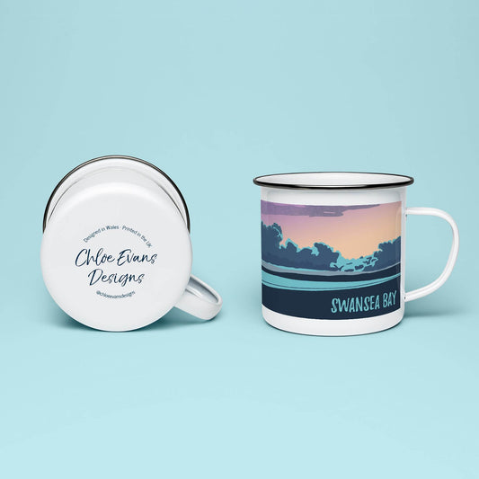 Sunset Over Swansea Bay Enamel Mug - Chloe Evans Designs