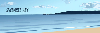 A digital illustration of Swansea bay with a view of Mumbles Pier on the horizon.