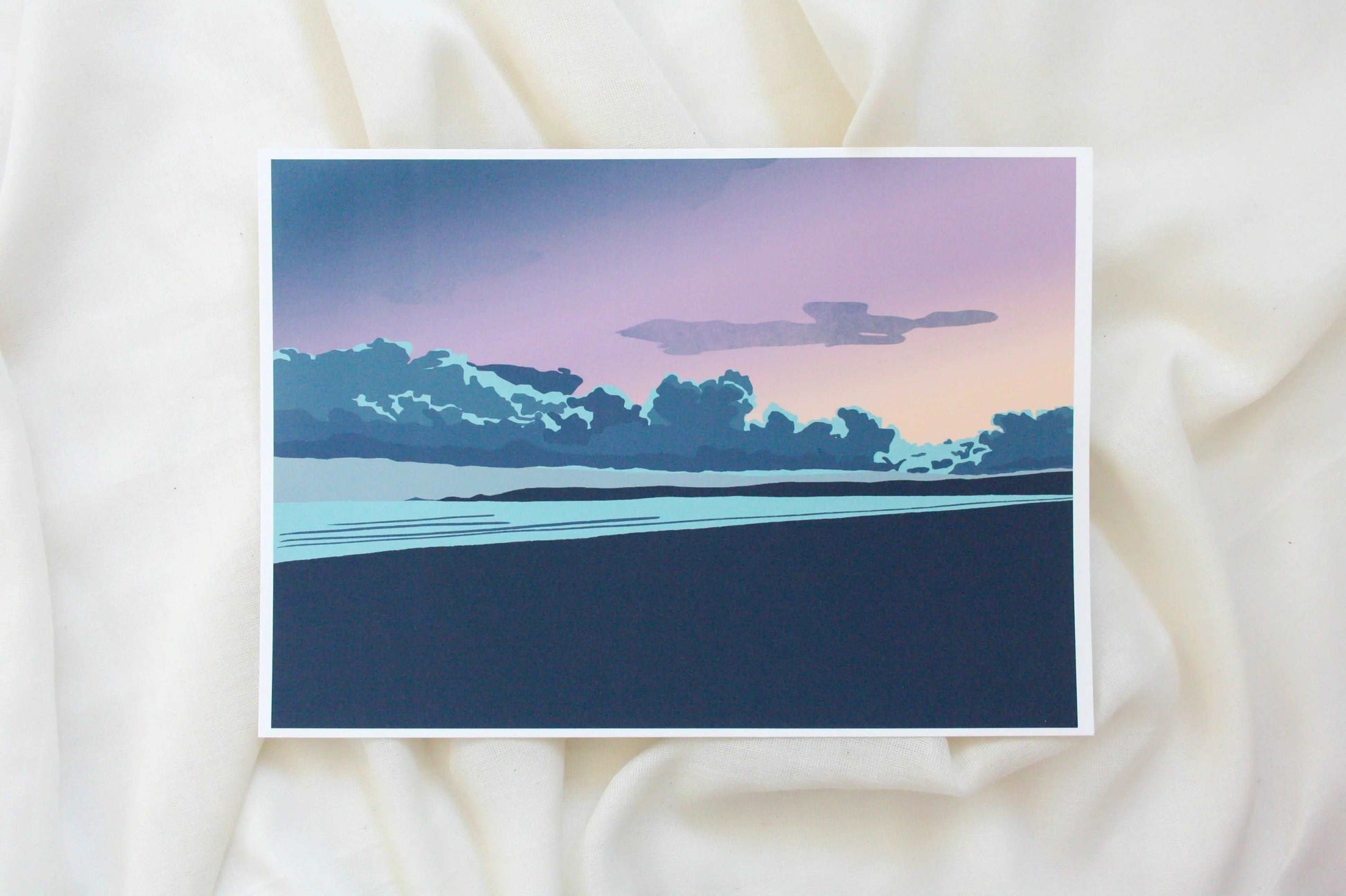 Photo of Swansea Bay at sunset print on cream fabric backdrop