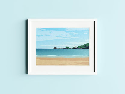 Framed mockup of swansea bay Mumble Pier illustration