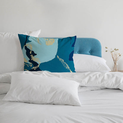 Teal Blue Abstract Coastal Cushion – 45cm Handmade Cotton Cushion - Chloe Evans Designs