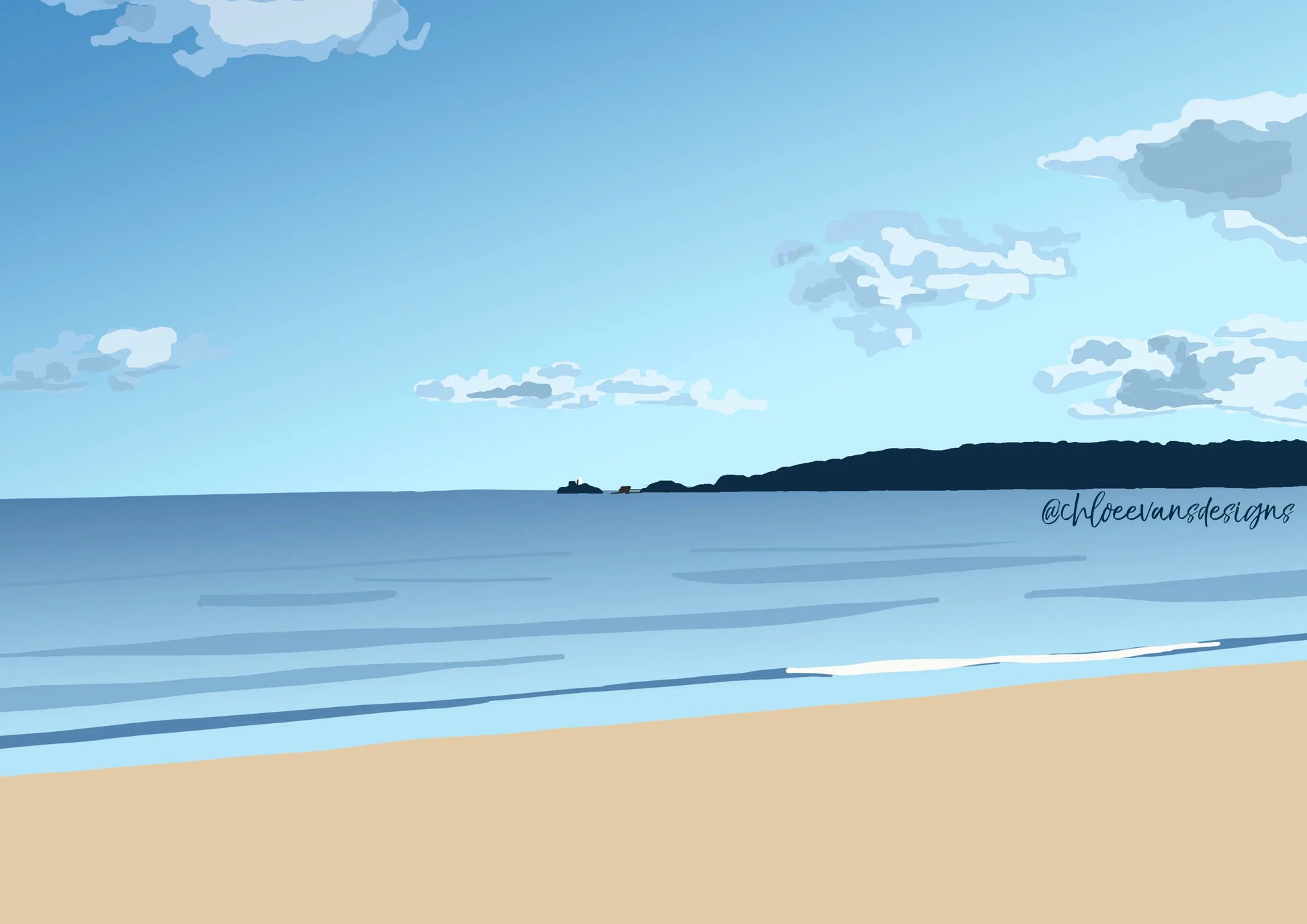 Digital illustration of Swansea bay looking towards Mumbles pier