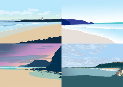 Four digital illustrations included in the bundle, including Burry Port lighthouse, Newgale, Caswell, and Rhossili.