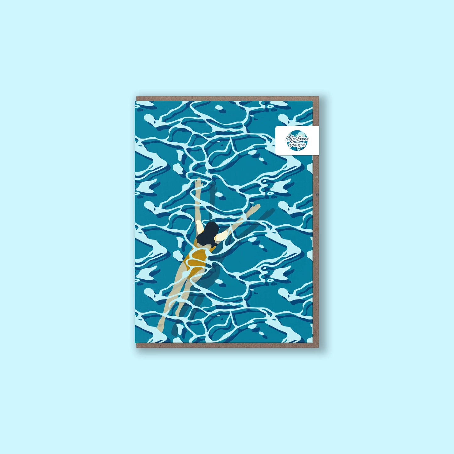 Wild swimming A6 greeting card with recycled kraft envelope and plastic free packaging